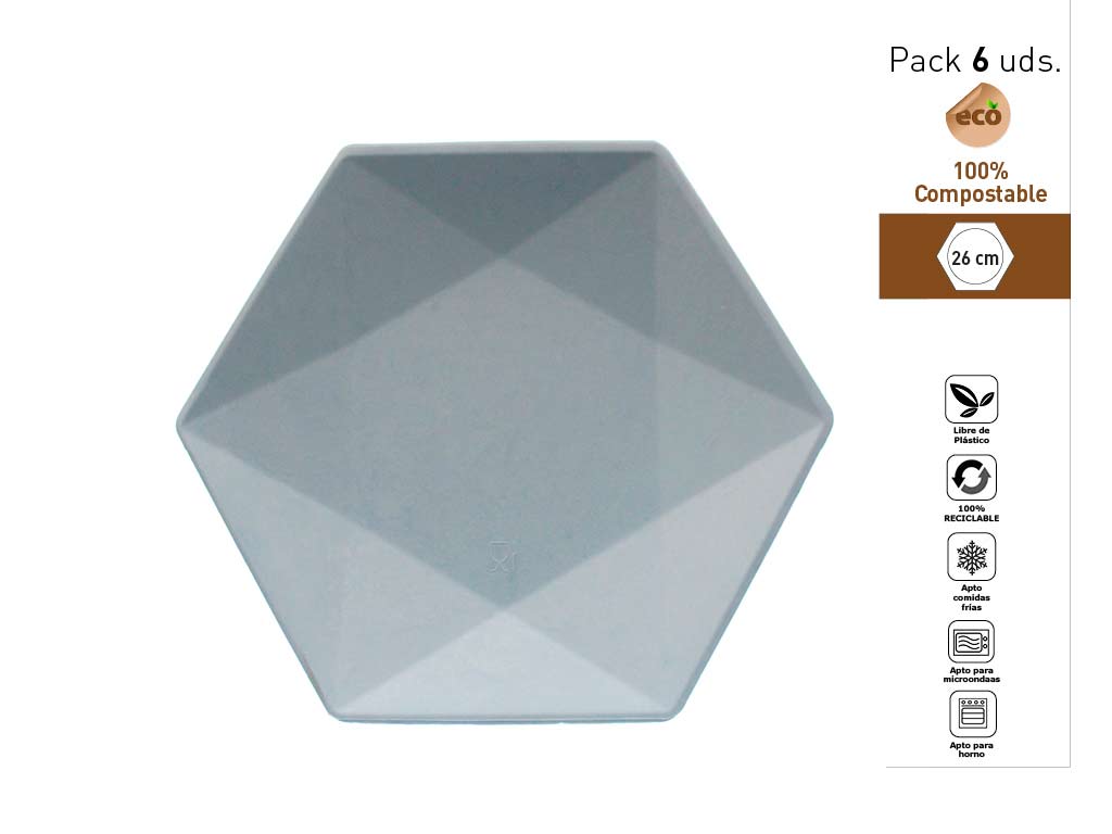 SET 6 PLATS HEXAGONAL 26 CM. BLEU cod. 1300511