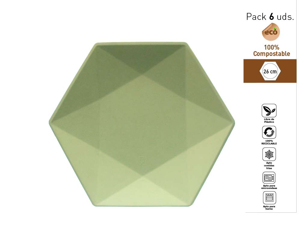 SET 6 PRATOS HEXAGONAL 26 CM. VERDE cod. 1300512