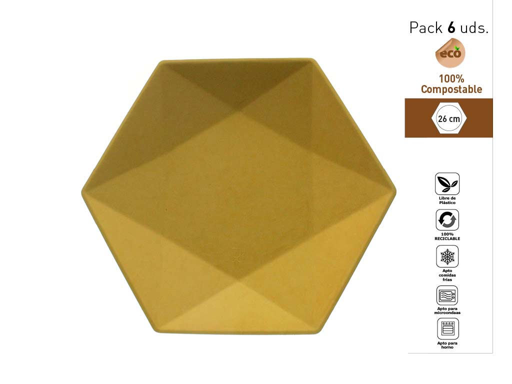 SET 6 PLATS HEXAGONAL 26 CM. JAUNE cod. 1300515