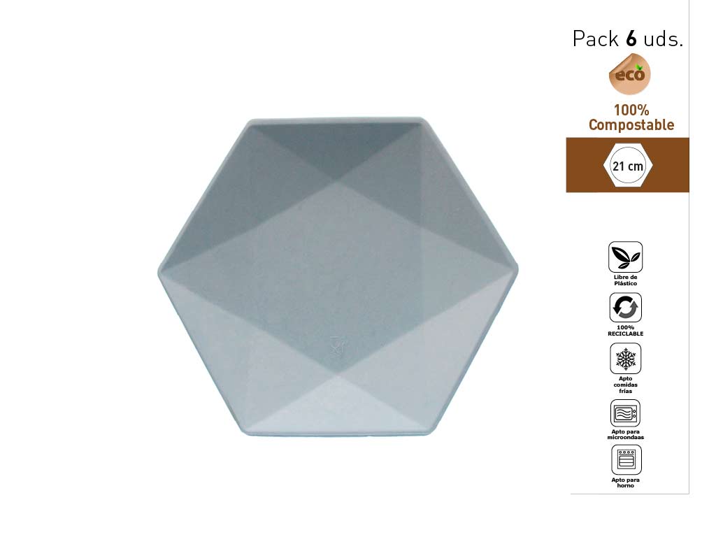 SET 6 PLATS HEXAGONAL 21 CM. BLEU cod. 1300517