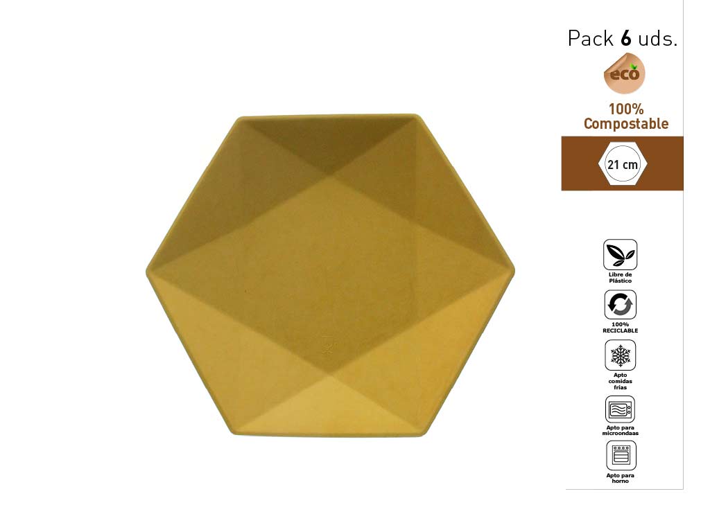 SET 6 PLATOS HEXAGONALES 21 CM. AMARILLO cod. 1300521