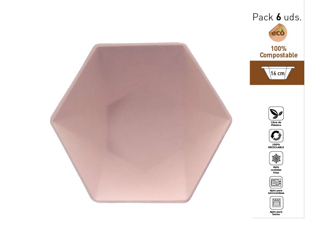 SET 6 BOWLS HEXAGONALES 16 CM. ROSA cod. 1300522