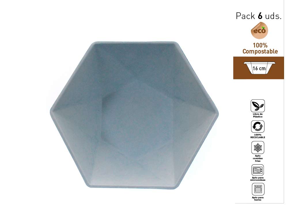 SET 6 BOWLS HEXAGONAL 16 CM. BLEU cod. 1300523