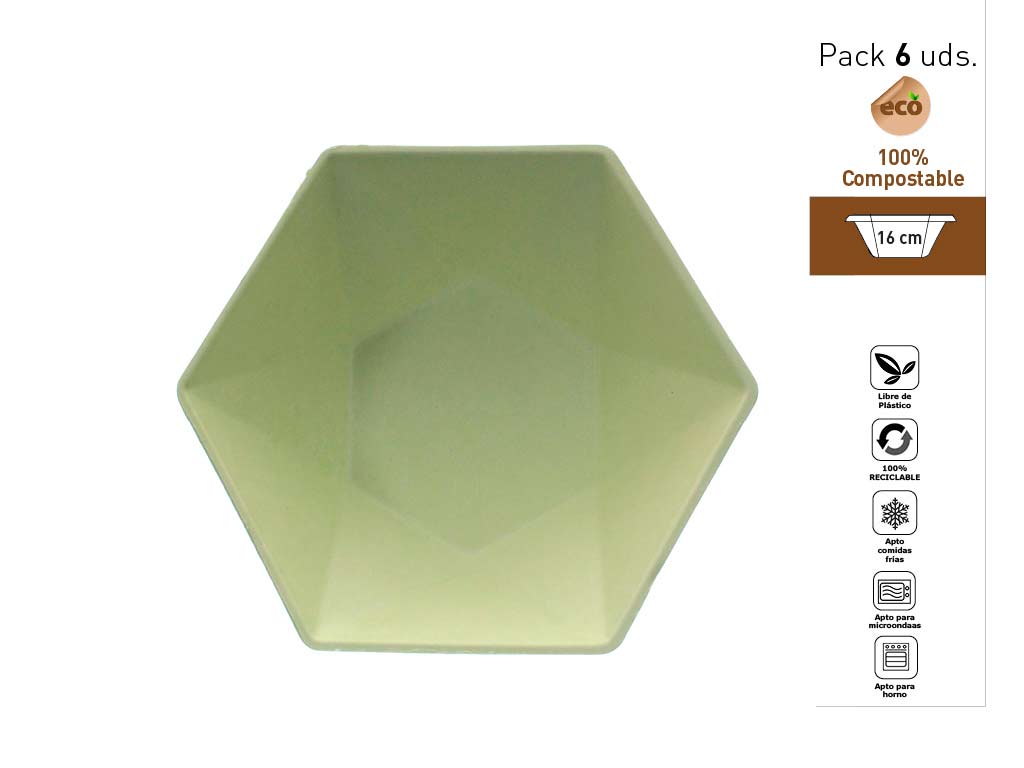 SET 6 BOWLS HEXAGONALES 16 CM. VERDE cod. 1300524