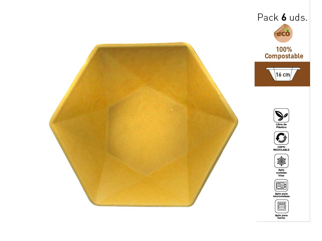 SET 6 BOWLS HEXAGONALES 16 CM. AMARILLO cod. 1300527