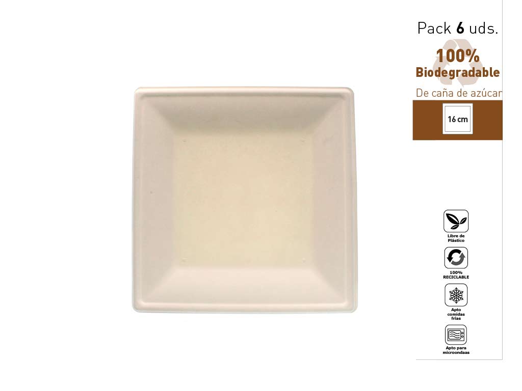 SET 6 PLATS CARR. BIODEGRADABLES 16 CM. cod. 1300552