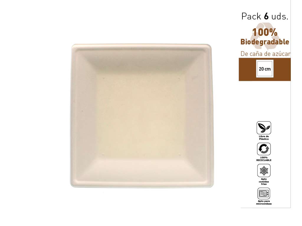 SET 6 PLATS CARR. BIODEGRADABLES 20 CM. cod. 1300553