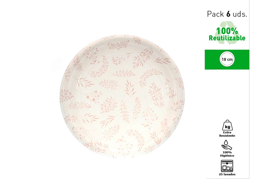 6 ROUND PLATES SET REUSABLE 18 CM. cod. 1300555