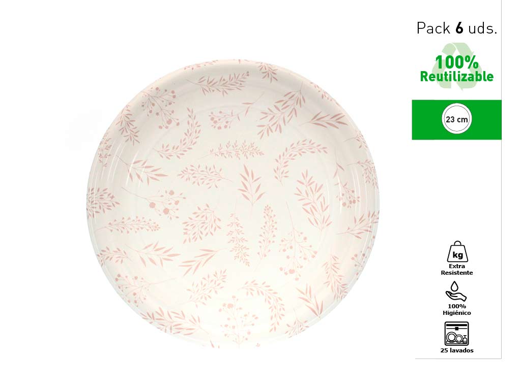 6 ROUND PLATES SET REUSABLE 23 CM. cod. 1300559