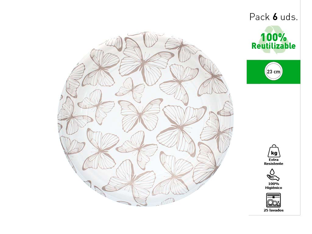 6 ROUND PLATES SET REUSABLE 23 CM. cod. 1300560