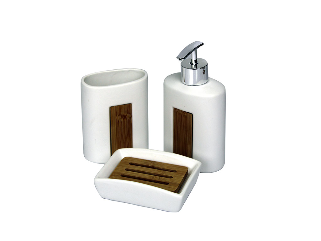 3 PCS. BATHROOM SET CERAMIC W/WOOD cod. 2300162