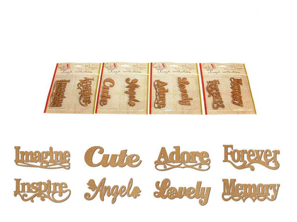 LASER CUT WOODEN WORDS ASST-4 cod. 2500615