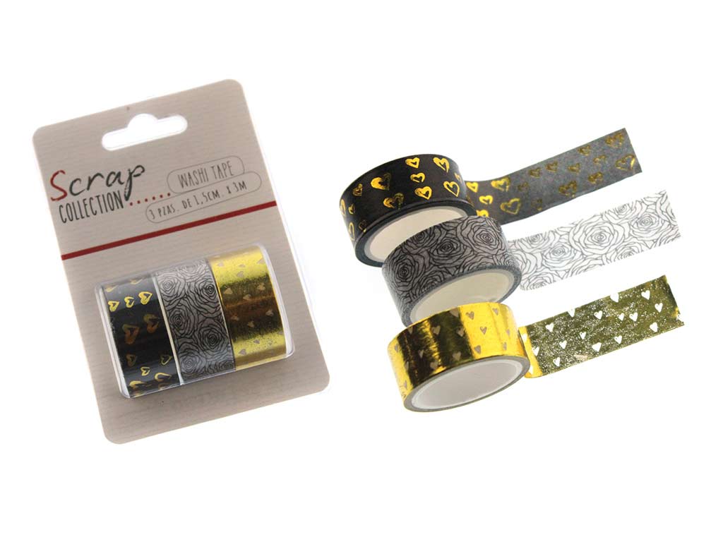 WASHI TAPE PACK 3 PCS. CORAZONES cod. 2502035