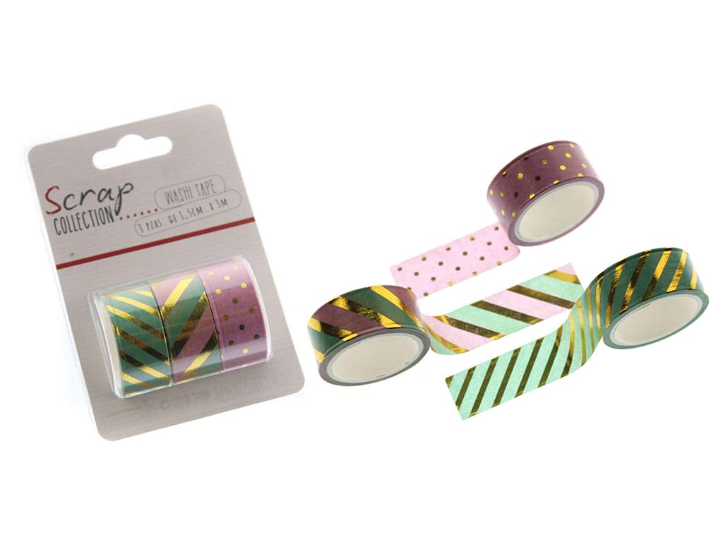 WASHI TAPE 3 PCS PACK GREEN-PINK cod. 2502037