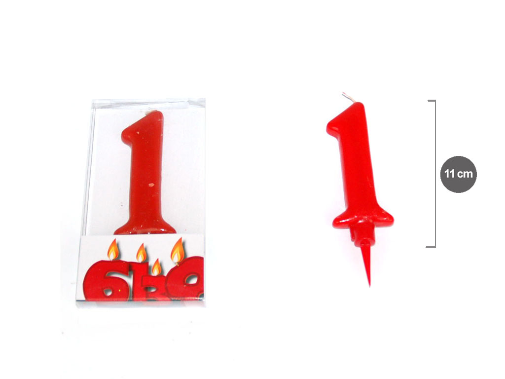 VELA VERMELHA  11 CM. NUMERO 1 cod. 3400579