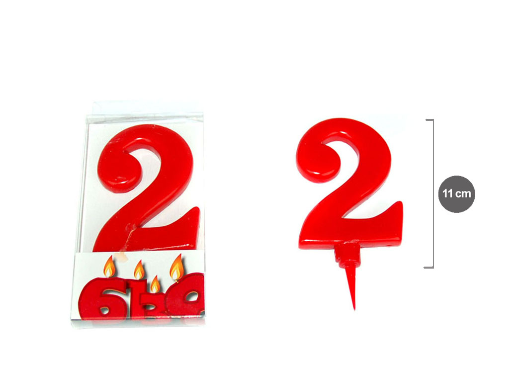 VELA VERMELHA  11 CM. NUMERO 2 cod. 3400580