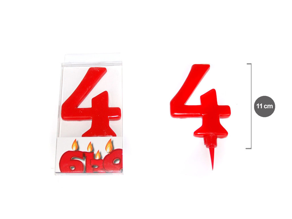 VELA VERMELHA  11 CM. NUMERO 4 cod. 3400582
