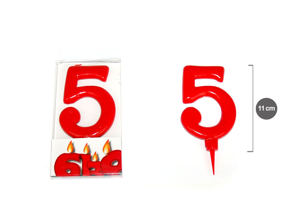 VELA VERMELHA  11 CM. NUMERO 5 cod. 3400583
