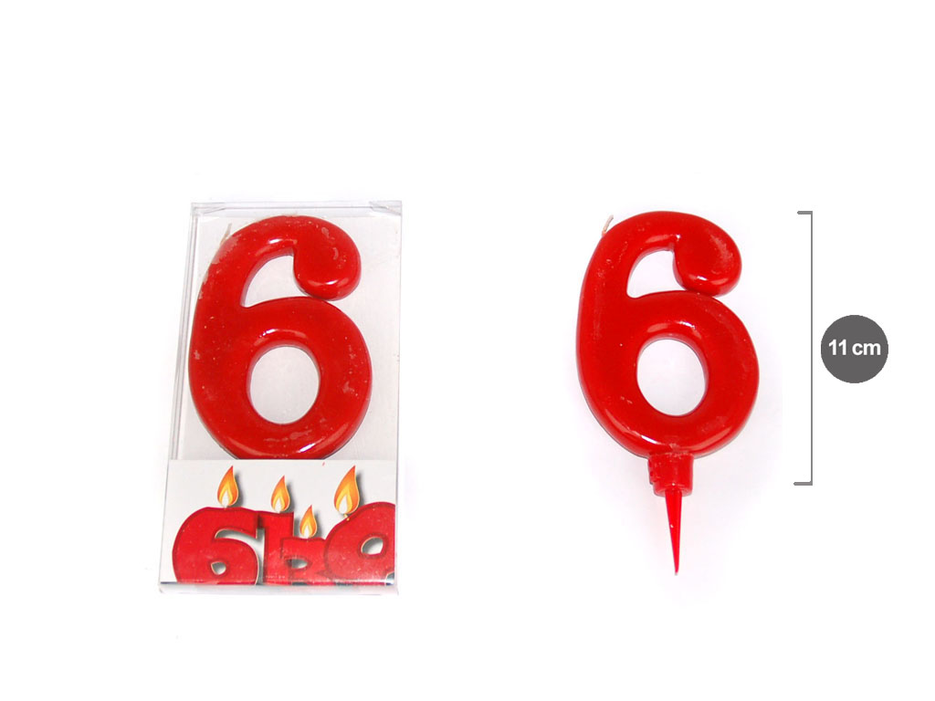 VELA VERMELHA  11 CM. NUMERO 6 cod. 3400584
