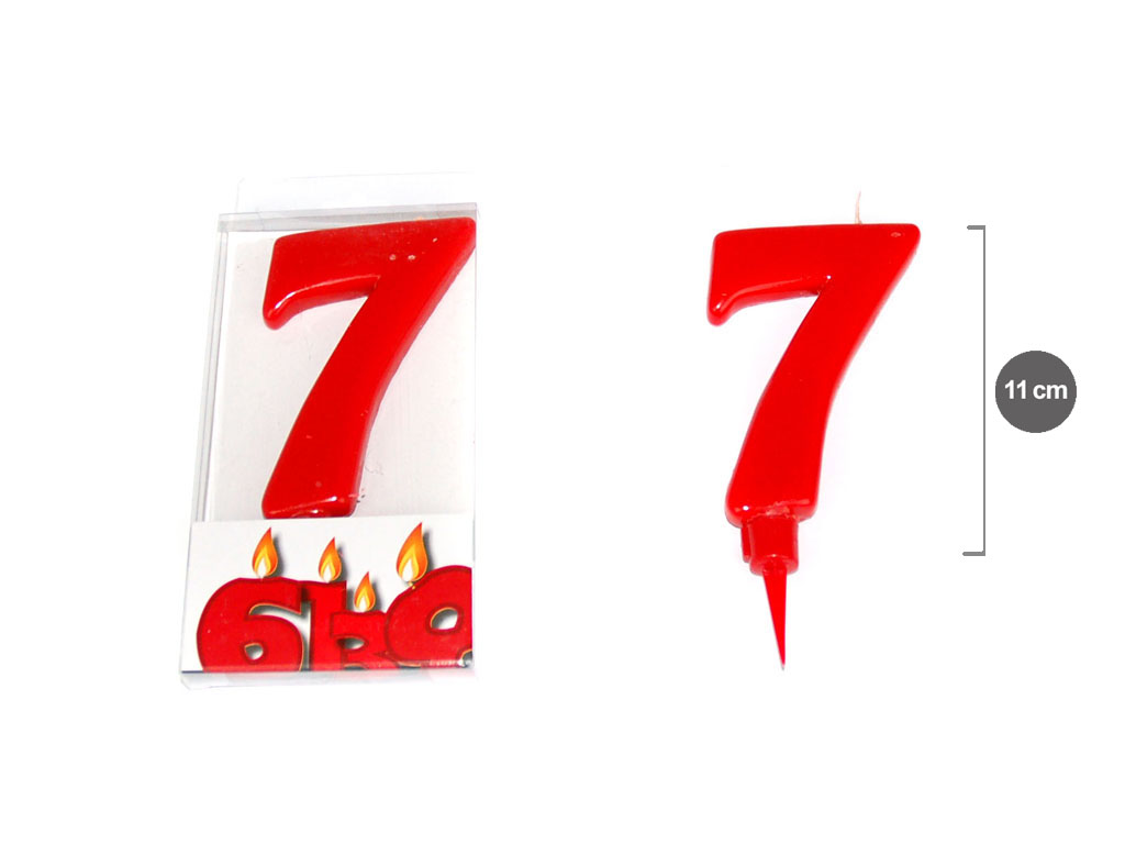 VELA VERMELHA  11 CM. NUMERO 7 cod. 3400585