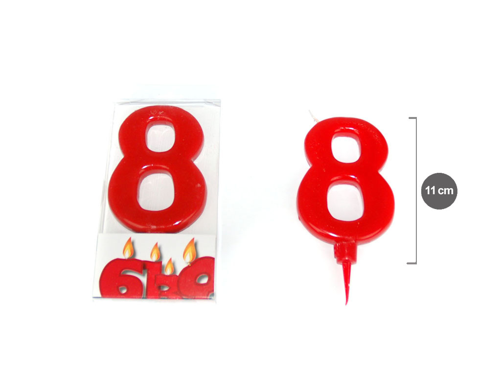 VELA VERMELHA  11 CM. NUMERO 8 cod. 3400586