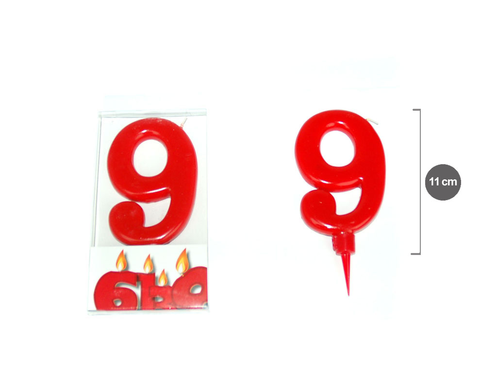 VELA VERMELHA  11 CM. NUMERO 9 cod. 3400587