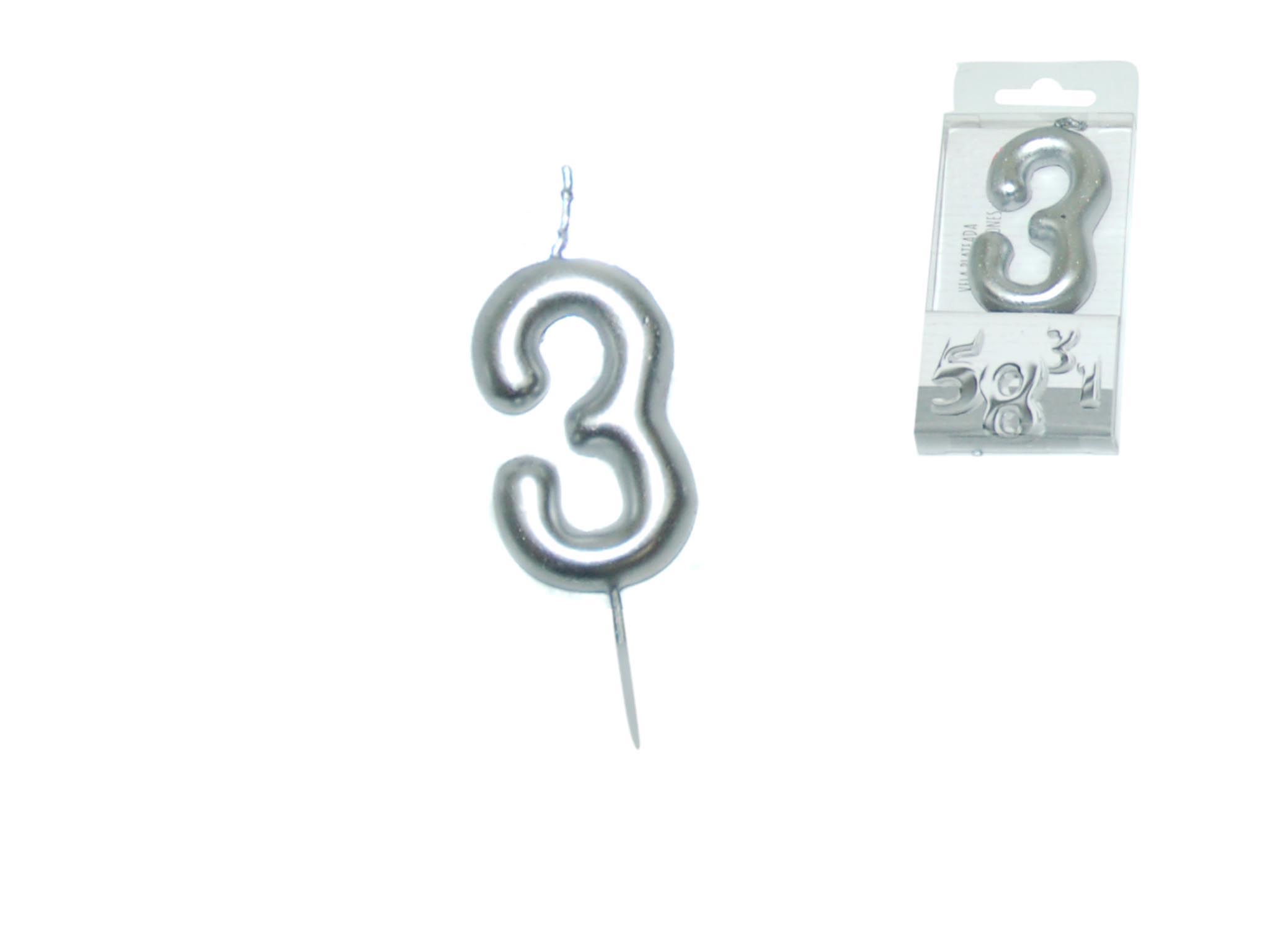 VELA PRATEADA NUMERO - 3 cod. 3400634