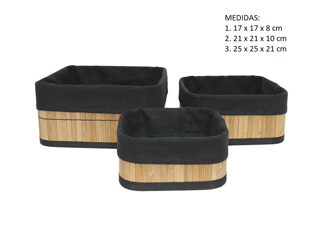 SET 3 CESTAS RECT. BAMBU NEGRAS cod. 3900145