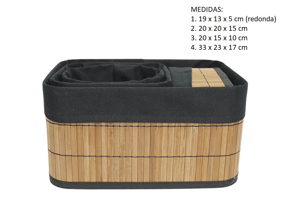 SET 4 CESTAS BAMBU NEGRAS cod. 3900146