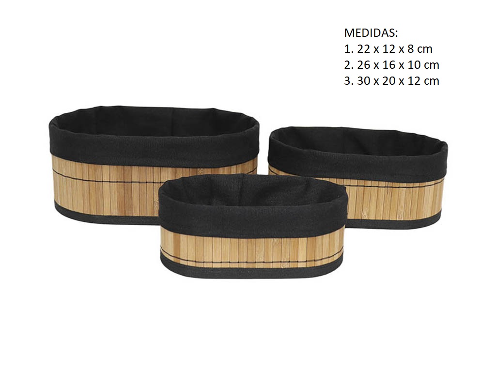 SET 3 CESTAS OVAL BAMBU NEGRAS cod. 3900148