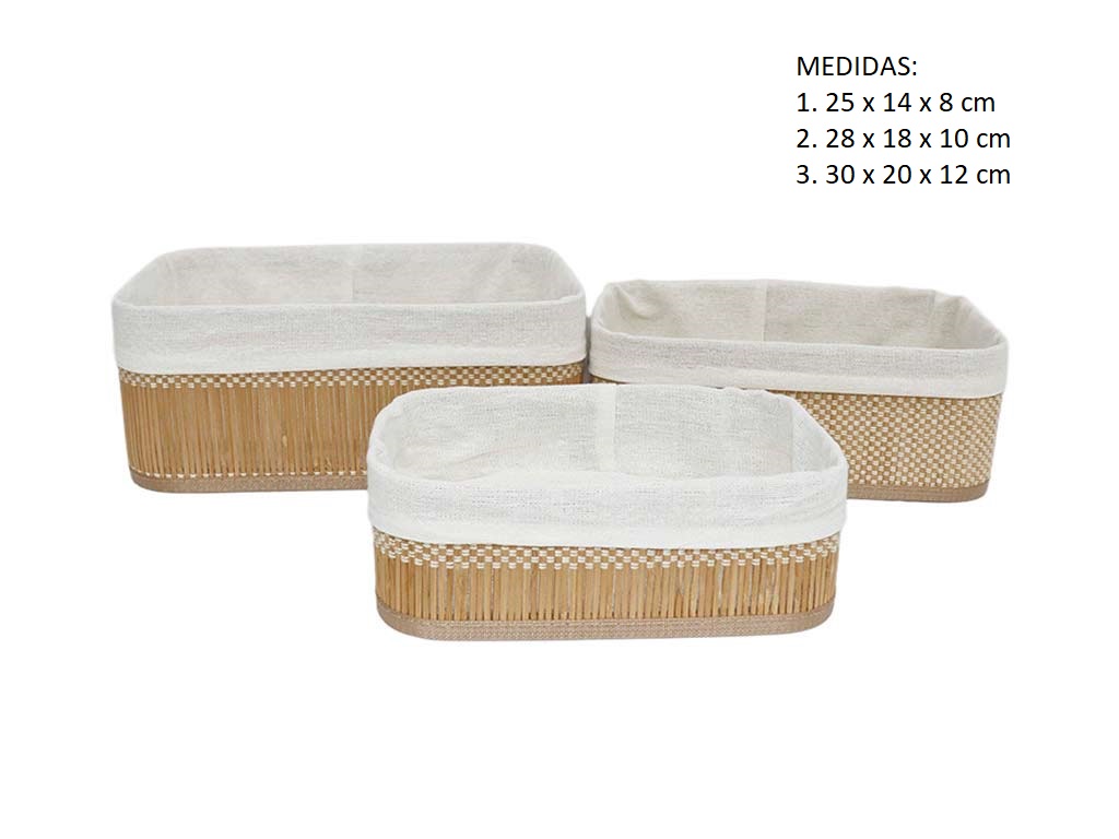 SET 3 CESTAS RECT. BAMBU BEIGE cod. 3900151