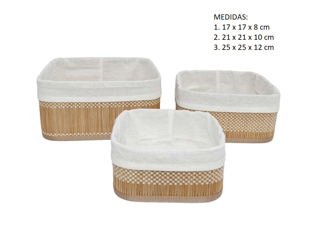 SET 3 CESTAS CUAD. BAMBU BEIGE cod. 3900152