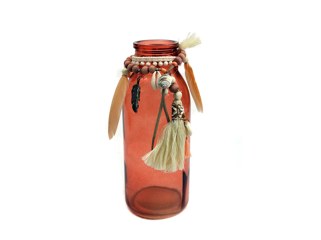 BROWN GLASS HIGH JAR W/DECORATION cod. 9000574