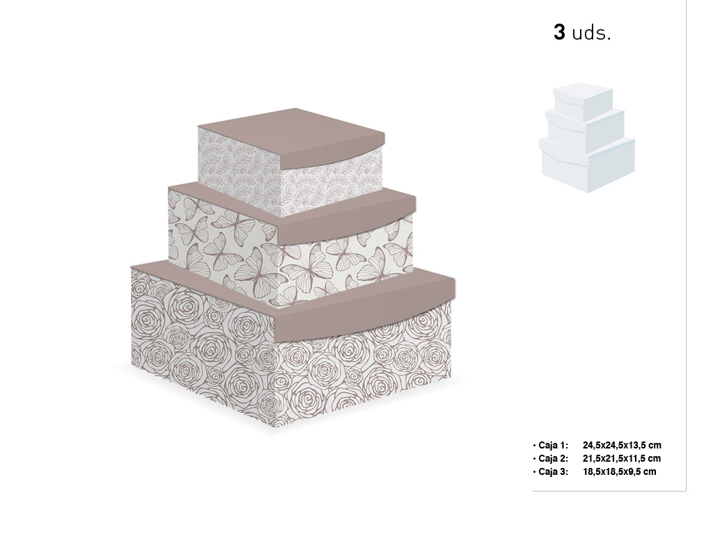 SET 3 CAIXAS QUADRADAS MARROM cod. 9201002