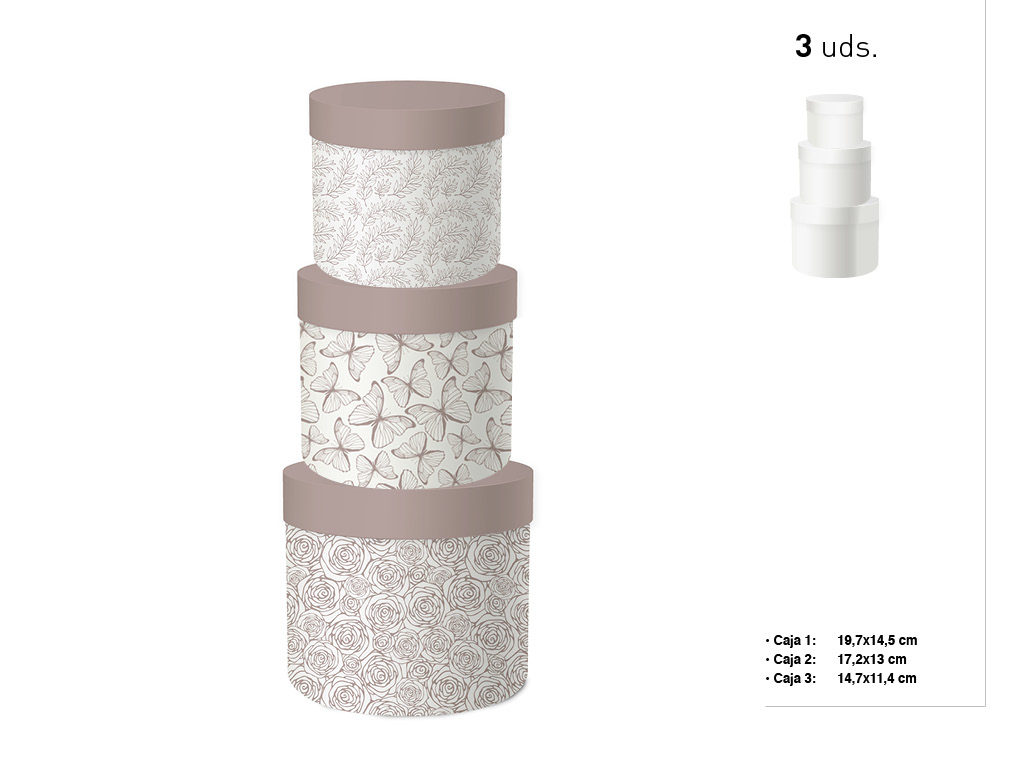 SET 3 CAIXAS REDONDAS MARROM cod. 9201007