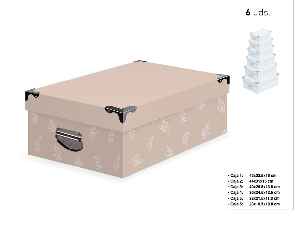 SET 6 CAIXAS RET. CANTO METAL CREME FOLH cod. 9201008