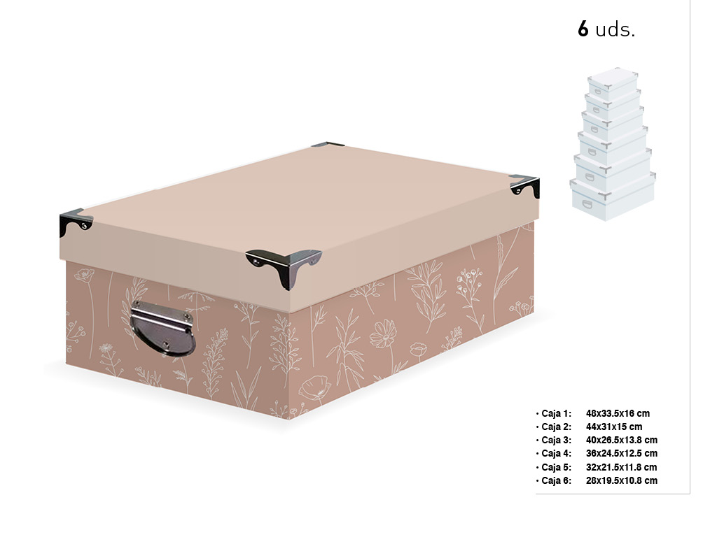 SET 6 CAIXAS RET. CANTO METAL CREME FOLH cod. 9201010