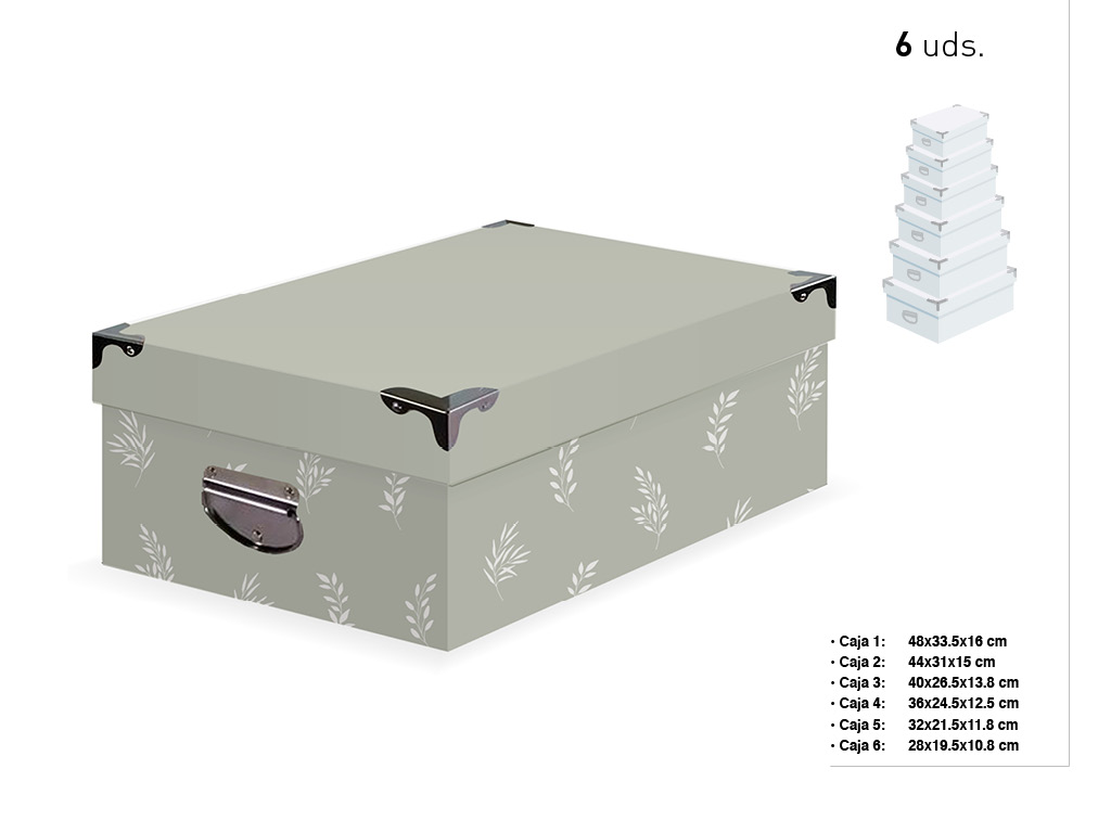 SET 6 CAIXAS RET. CANTO METAL VERDE FOLH cod. 9201012
