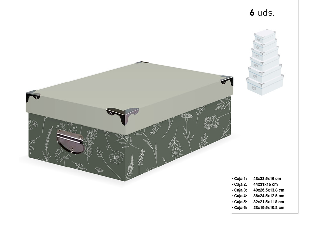 SET 6 CAIXAS RET. CANTO METAL VERDE FOLH cod. 9201013