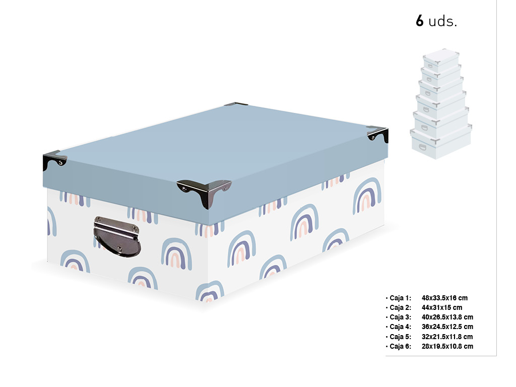 SET 6 CAJAS RECT. ESQ. METAL ARCOIRIS cod. 9201019