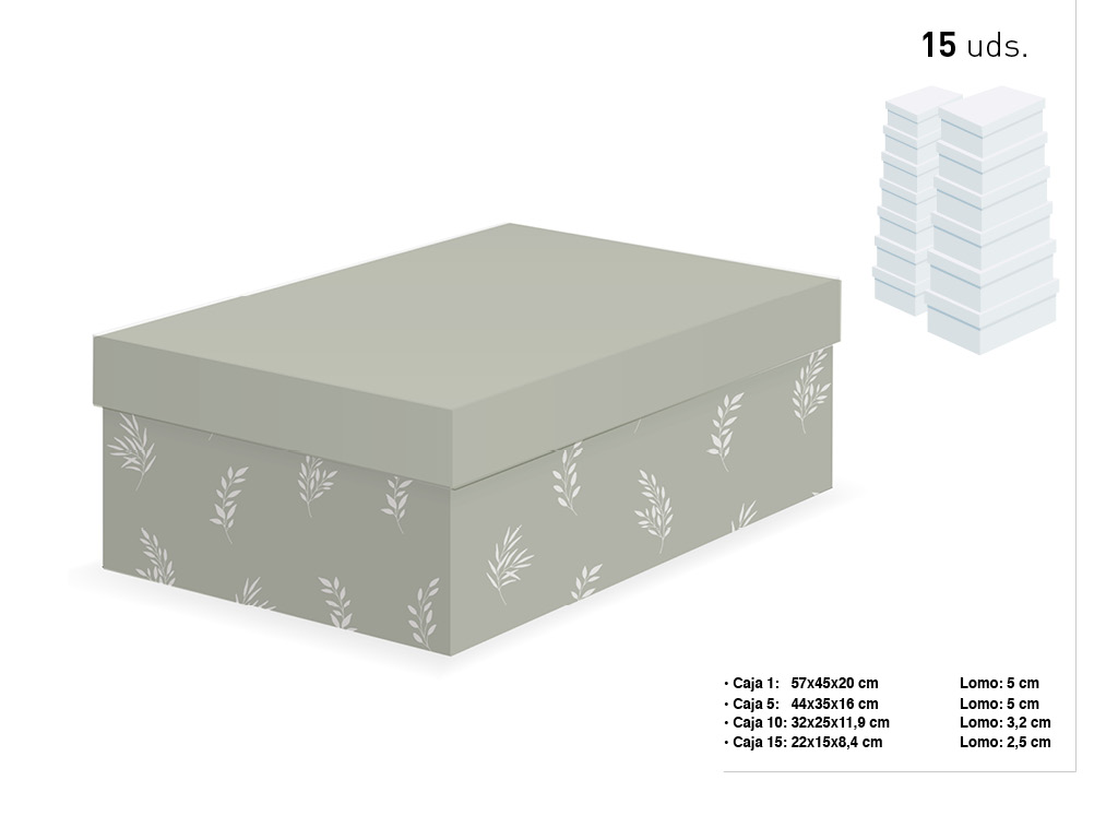 SET 15 CAIXAS RETANGULARES VERDE FOLHAS cod. 9201027