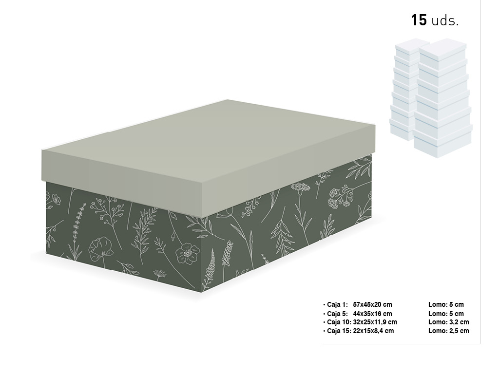 SET 15 CAIXAS RETANGULARES VERDE FOLHAS cod. 9201028