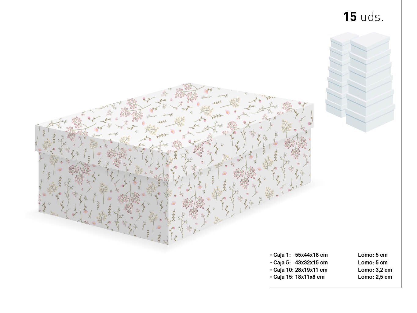 SET 15 CAJAS FLORES ROSAS 55X44X18-18X11 cod. 9201057