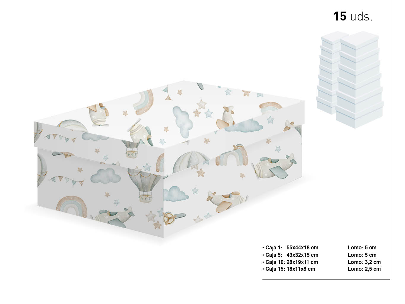 SET 15 CAJAS CIELO 55X44X18-18X11X8 cod. 9201059