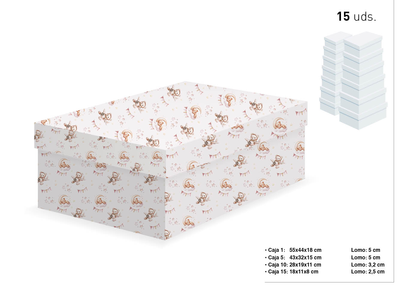 SET 15 CAJAS OSITOS 55X44X18-18X11X8 cod. 9201060