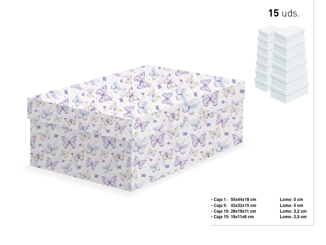 SET 15 CAJAS MARIPOSAS LILAS 55X44X18-18 cod. 9201062