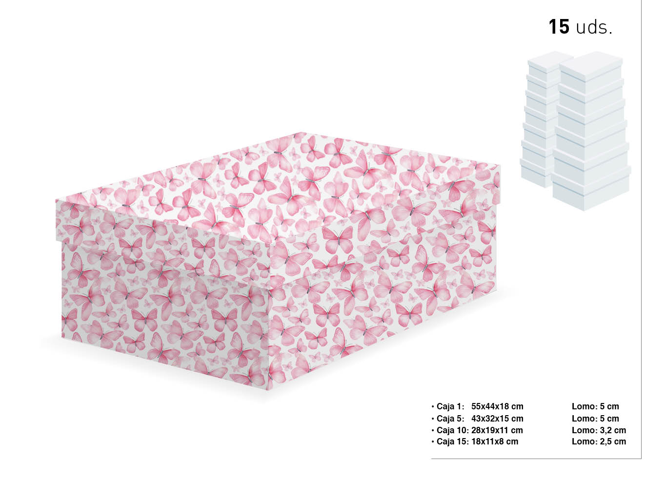 SET 15 CAJAS MARIPOSAS ROSAS 55X44X18-18 cod. 9201063