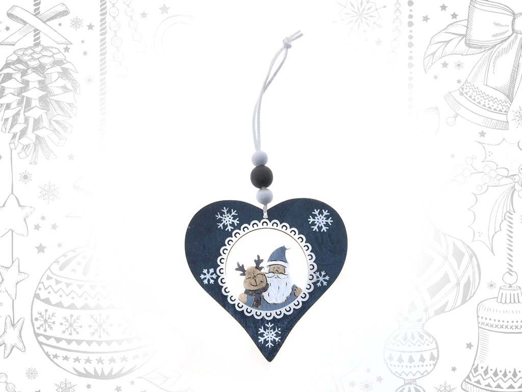 BLUE HEART SANTA/REINDEER ORNAMENT cod. 9303446