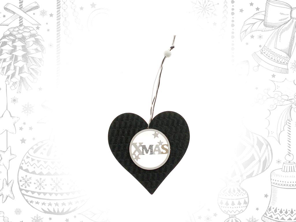 COLGANTE CORAZON NEGRO XMAS PLATA cod. 9303554