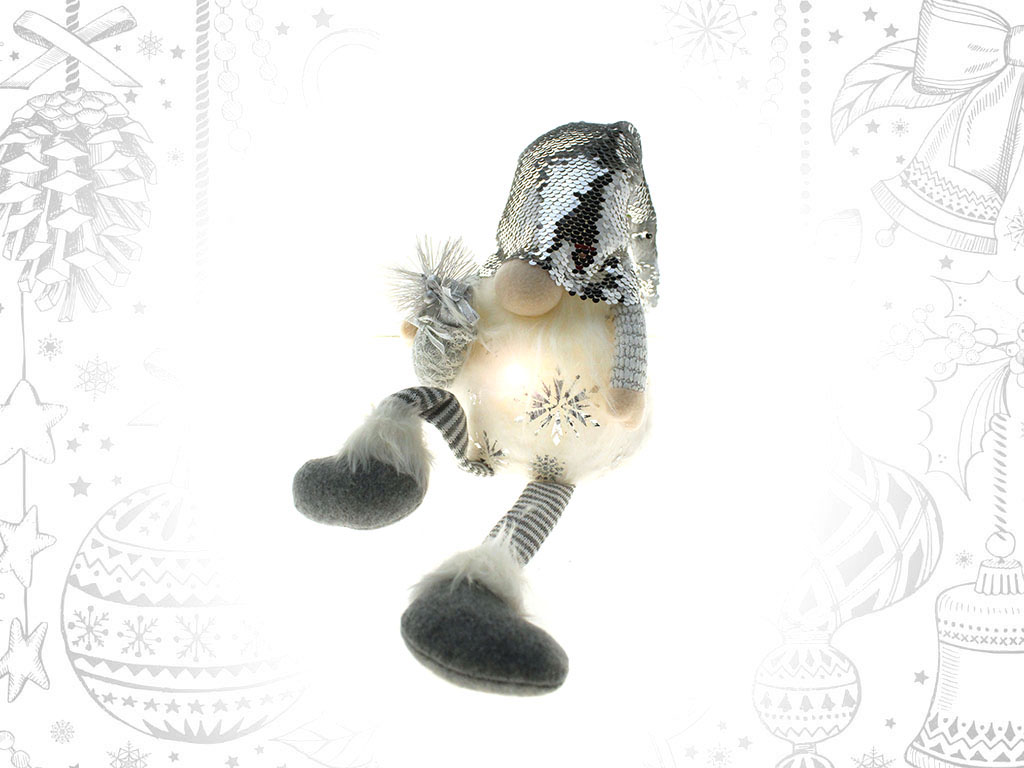 SEATED SILVER GNOME SNOWFLAKES W/LED 54C cod. 9306000